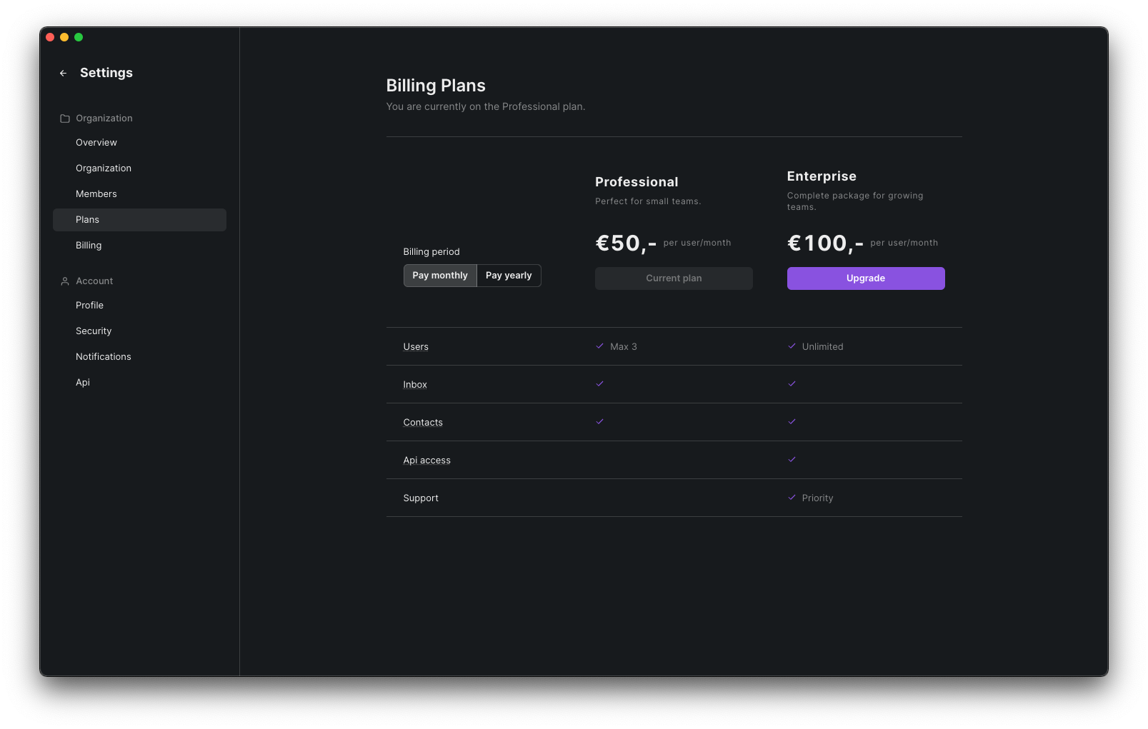 Image showing the Saas UI billing settings
